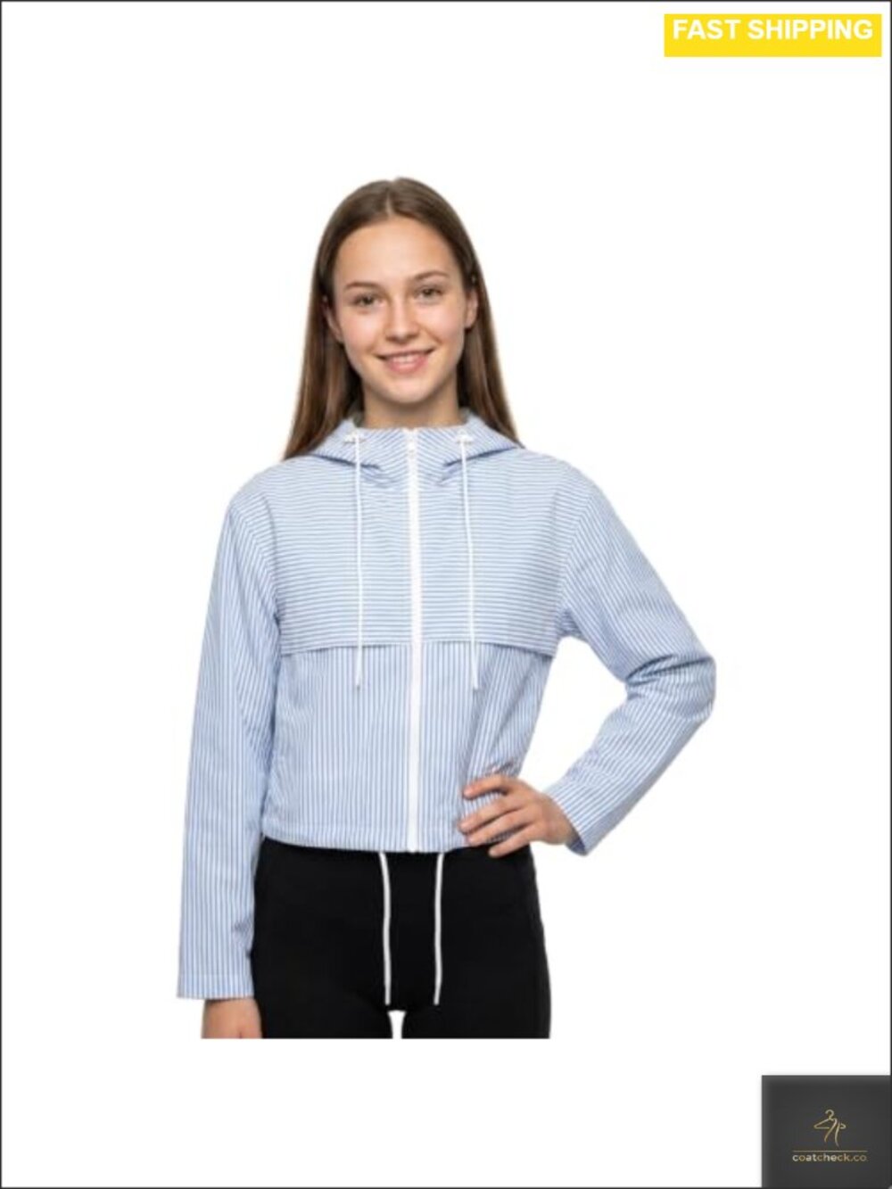 Striped Polyester Blouson Jacket Long Sleeve Zip Casual